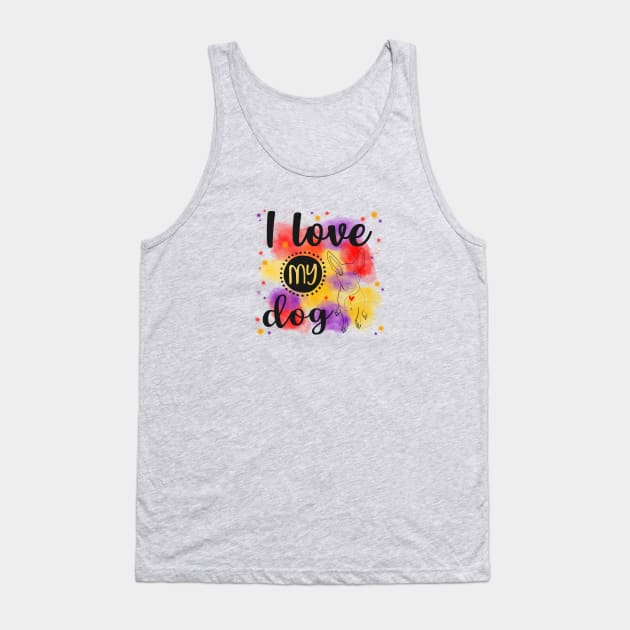 I Love My Dog Line Art Drawing Tank Top by THE Dog Designs